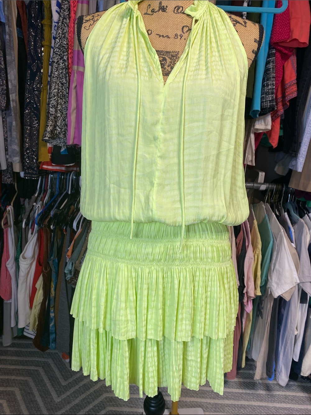 Current Air Los Angeles Cara Pleated Mini Dress in Neon Yellow